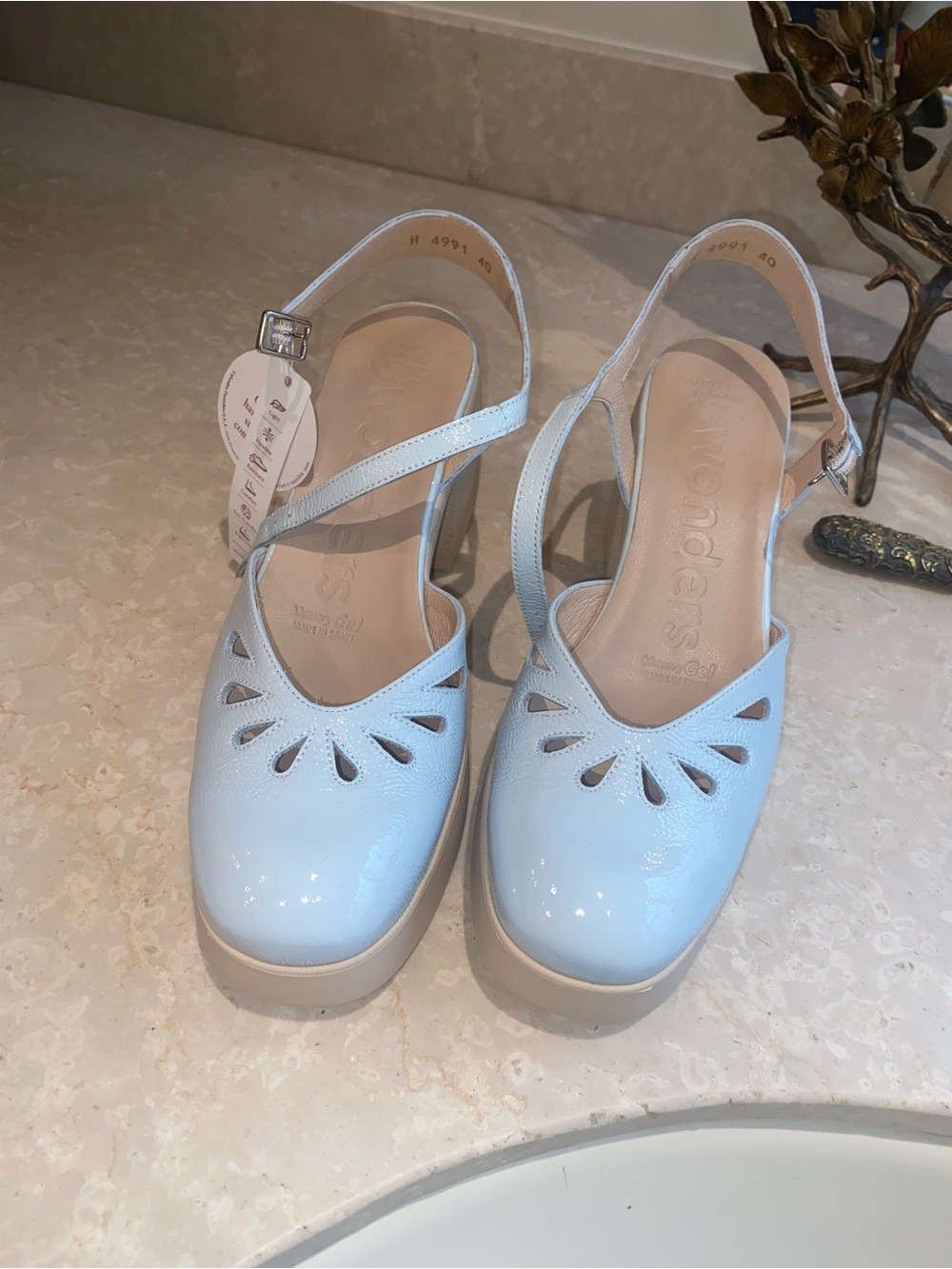 Baby Blue Ankle Strap Platform Pump